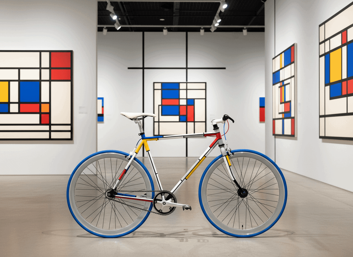 mondrian custom painted single speed bicycle by Athens Custom Bicycles